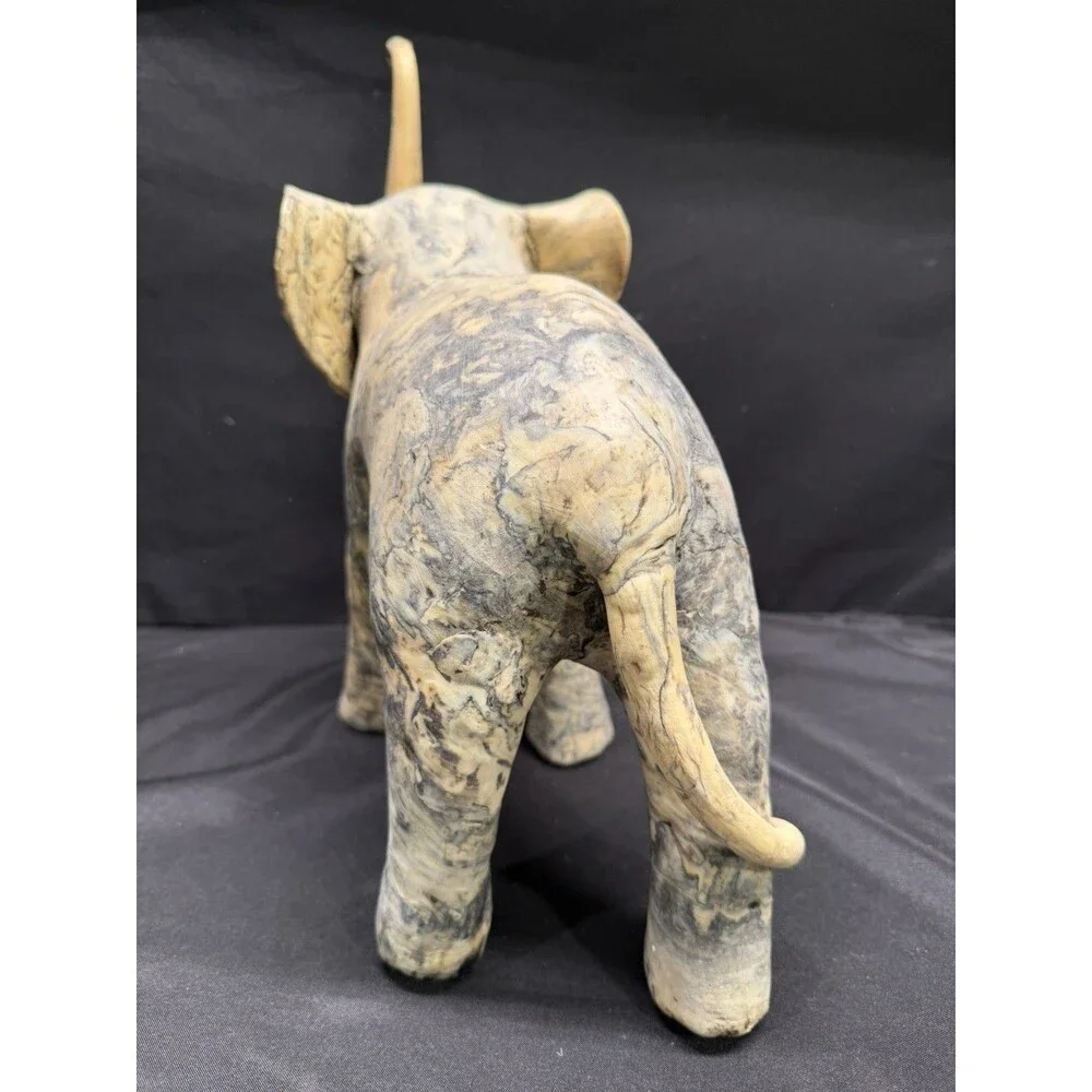 Large Carved Elephant made from Crushed Oyster Shells trunk up Vintage 15” tall